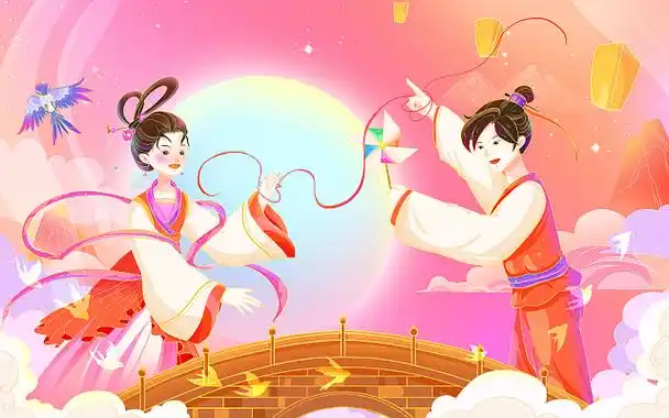 喜鹊国潮牛郎织女元素鸟png素材国潮牛郎织女人物元素七夕男孩女孩一