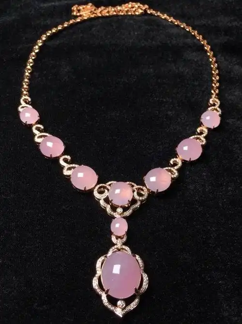 宏开高货翡翠 高冰种紫罗兰翡翠蛋面项链 18k金镶嵌玉石翡翠女士