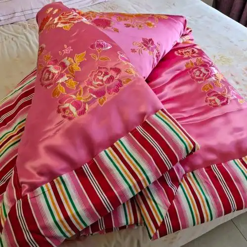 喜被 纯棉加厚条纹被里传统包边棉被丝绸缎子面结婚陪嫁喜被子芯双人