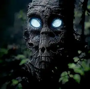 夜间万圣节背景下森林中可怕的食尸鬼骷髅头屏幕截图