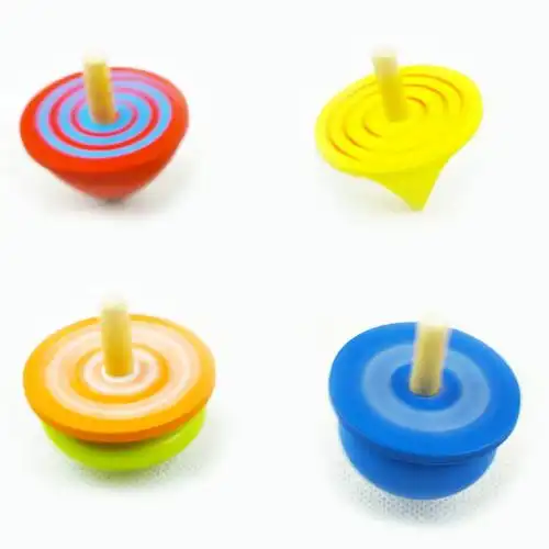 幼儿园儿童益智木质炫彩陀螺手转彩色宝宝木制玩具 4个装