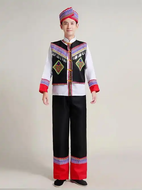 彝族服装男男士少数民族服装云南傣族彝族苗族民族风衣服葫芦丝演出