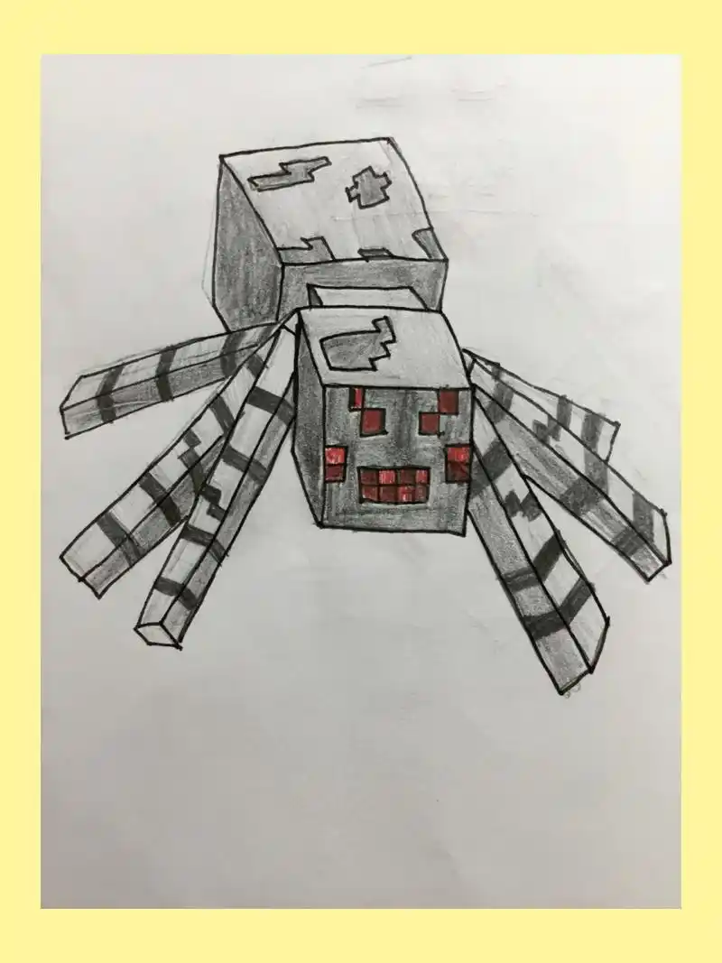 我的世界洞穴蜘蛛,素描,自己画的.