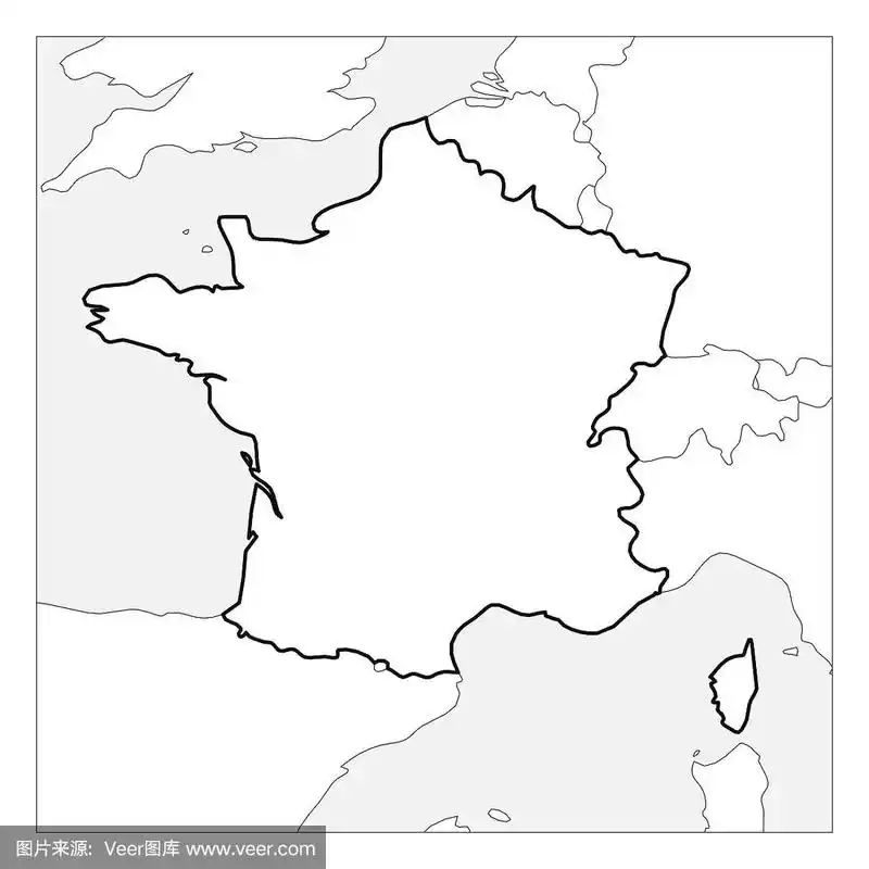 法国地图用黑色粗线标出邻国的轮廓