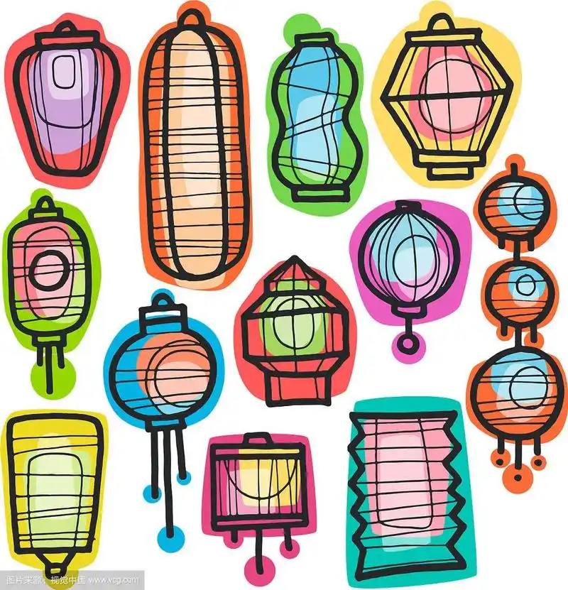 亚洲节日手绘涂鸦纸灯笼