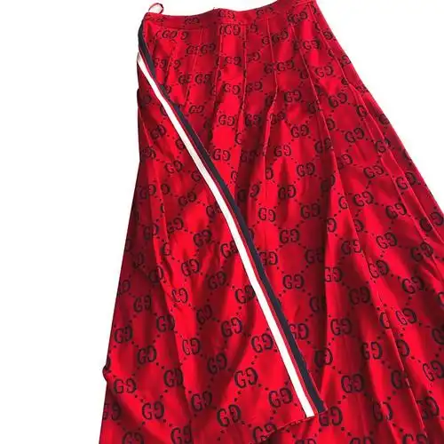 精品gucci古驰红色印花长款百褶裙女士半身裙bi奢侈品礼物红色xs码