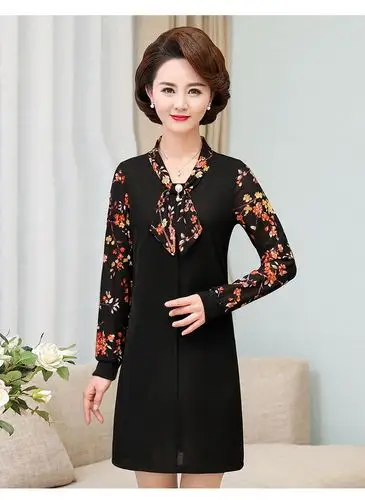 np-8745 妈妈春装长袖连衣裙2020新款中长款中年女装40岁50中老年裙子