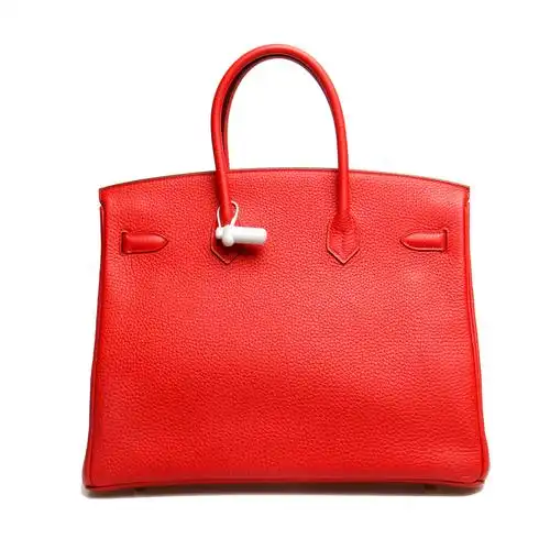 hermes(爱马仕)红色皮质金扣手提包