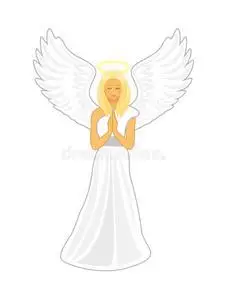 天使长着白色的大翅膀,头上戴着金色的光环.照片