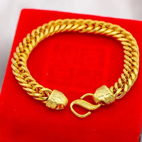 喜仕黄金色掉色久不霸气金色正品镀金24k男士手链