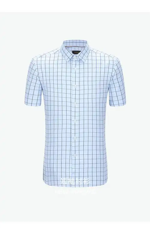 雅戈尔(youngor)短袖衬衫男格纹dp免烫衬衫全棉舒适透气抗皱 蓝色ysdp