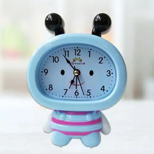 as709蓝色小蜜蜂学生闹钟可爱卡通钟表床头小闹钟儿童闹钟卧室客厅钟