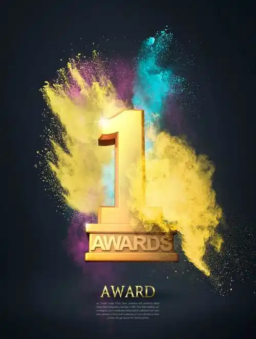 奖杯海报彩色粉尘冠军no1设计模板