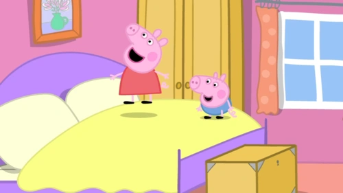 小猪佩奇和乔治最喜欢在床上蹦蹦跳跳