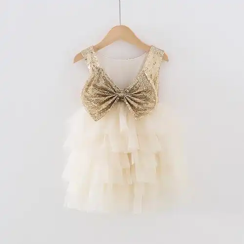 儿童亮片公主裙蝴蝶结新款蓬蓬网纱裙无袖跨境裙子tutu女孩连衣裙