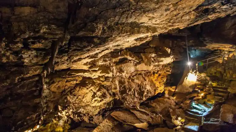 在俄勒冈州洞穴国家纪念区参观地下岩层