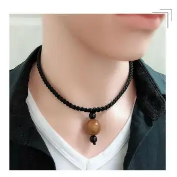 有依有靠男士项链天珠玛瑙个性吊坠项链男潮人百搭男生锁骨颈链装饰品