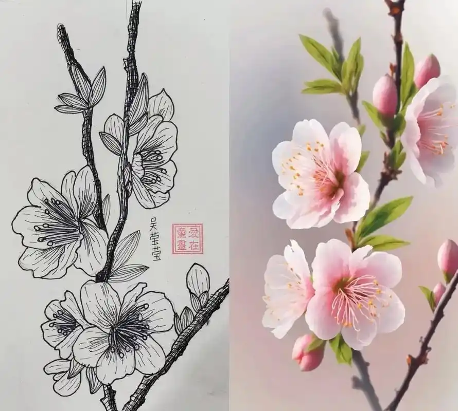 学生作品:《桃花写生》适合四五年级学生#画画 #一起学画 - 抖音