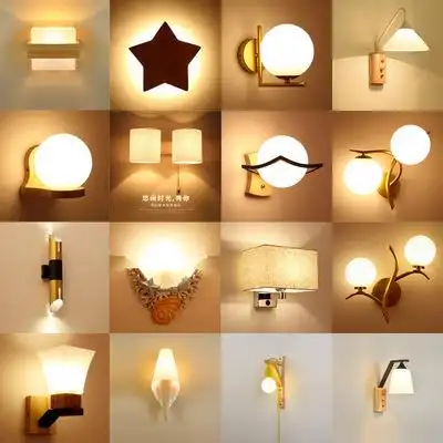 现代简约实木壁灯百搭客厅过道床头电视背景墙灯具创意木艺壁灯