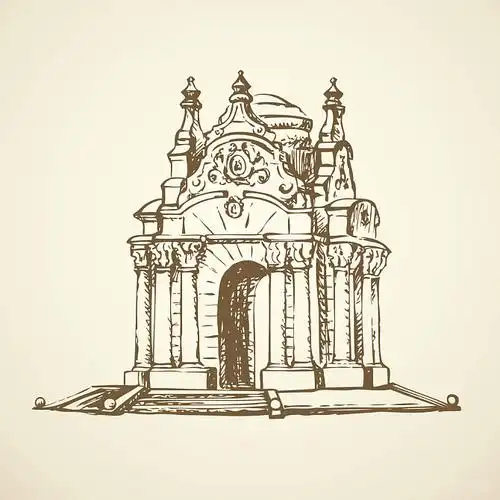 雕刻,楼宇,水,凉亭,摊亭,楼梯,隔绝,轮廓,墨水,图片,素描,洛可可风格