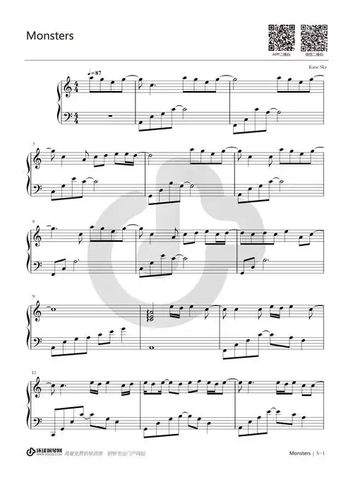 monsters钢琴谱-katie skymonsters钢琴谱-环球钢琴网