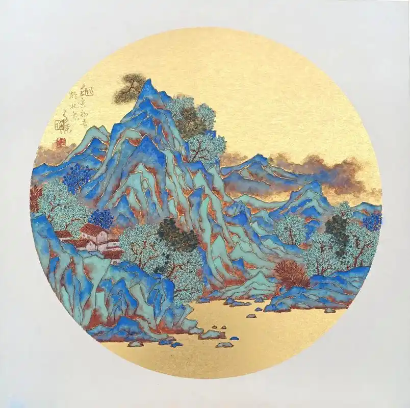 工笔重彩山水小品#新作#硬卡泥金纸#着矿物色#盛世青绿#尊重 - 抖音