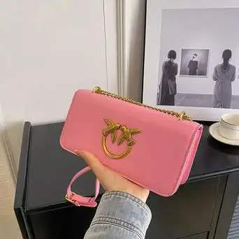 pinko燕子包包23新款bags休闲时尚百搭潮女包 单肩斜跨链条小方包