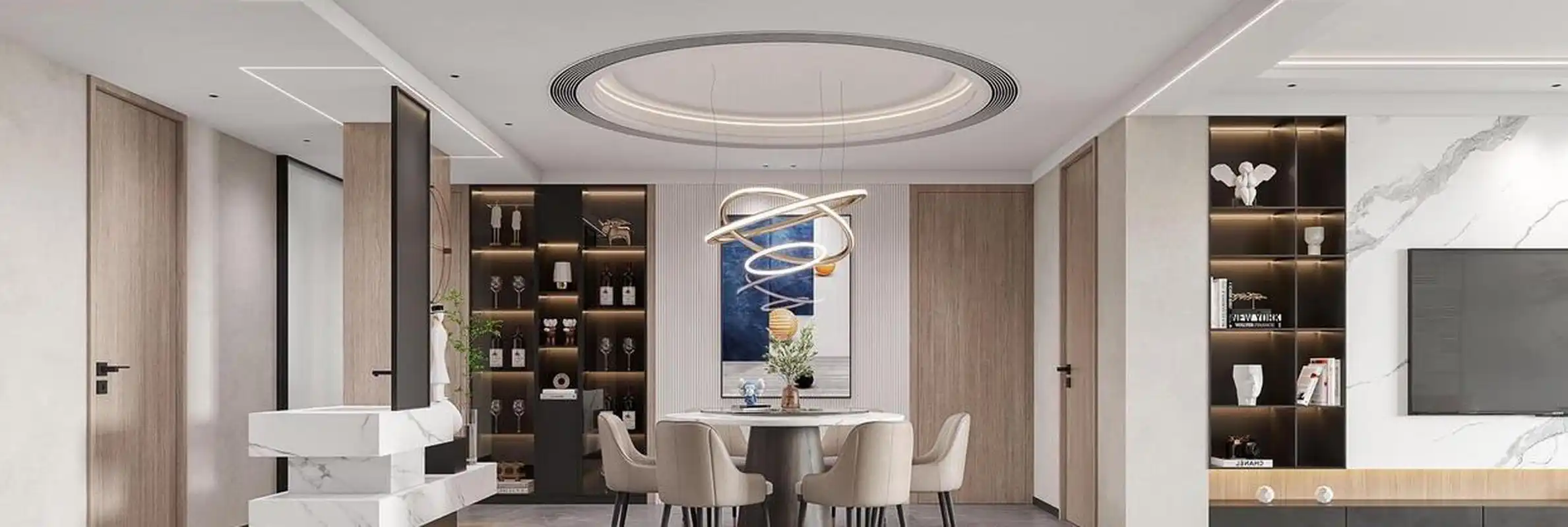 现代简约风客餐厅设计效果图.  你喜欢这样的装修吗?喜欢点个赞吧.