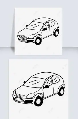 俯视黑白线稿小汽车car blac.