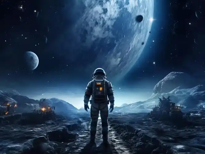 背影图太空壁纸白色旅游设计神秘感寺庙背景图片航天科技概念宇航员在