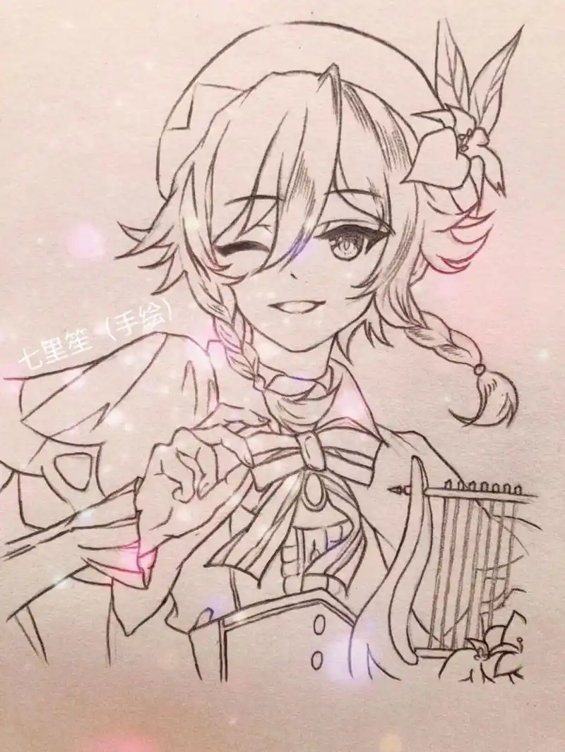 【原神】温迪(手绘过程) 应亲爱的粉丝宝宝要求,温迪来了! 感谢小伙伴