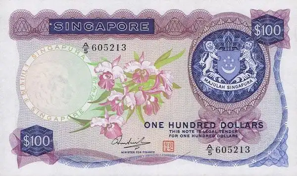 新加坡nd1967-73年版100 dollars纸钞