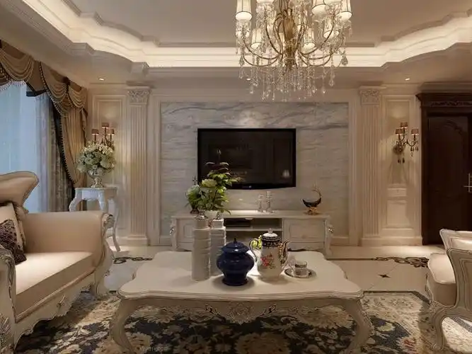 三居室简欧风格客厅电视背景墙