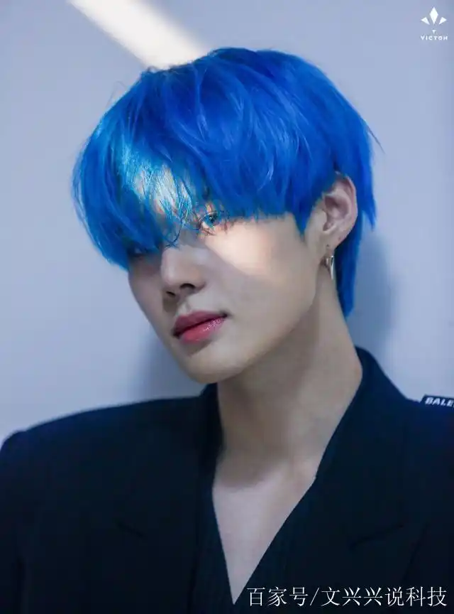 染过大海蓝色头发的男人喜欢豆子,边伯贤真是帅气
