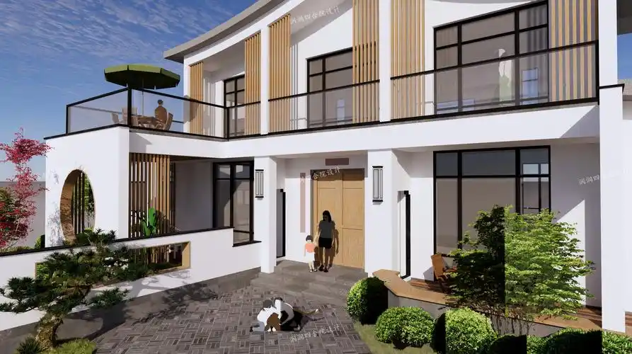 上的两层现代轻中式别墅,村民们都以为是要做民宿——润润四合院设计