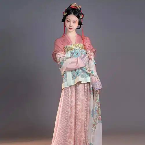 裳宫语唐小七唐制汉服女复原风原创织金唐背子圆领齐胸襦裙春夏秋