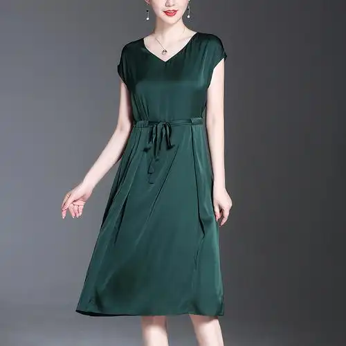 杭州妈妈大码超重磅真丝连衣裙子中年丝绸减龄桑蚕丝贵夫人新款女