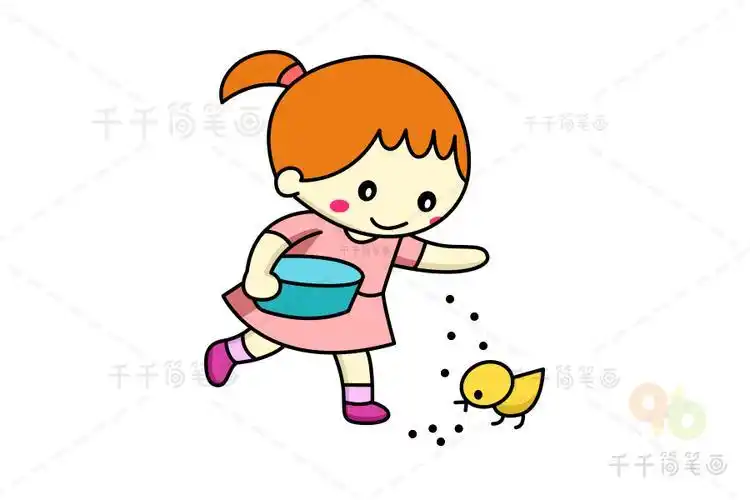 孩子喂动物简笔画