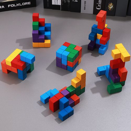 七巧板益智智力拼图立体体积木制索玛方块俄罗斯拼图