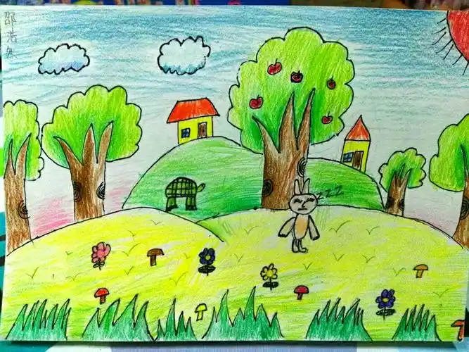 美丽的森林里睡大觉兔子和努力前行的乌龟