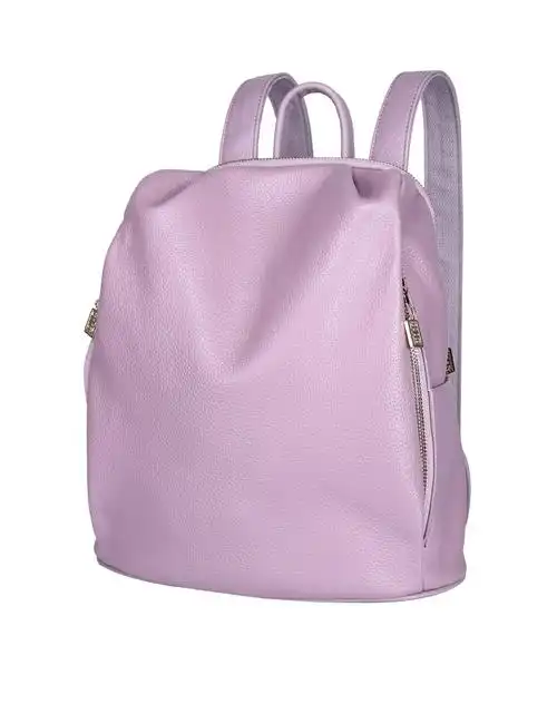 女款香芋粉色牛皮时尚简约休闲双肩背包