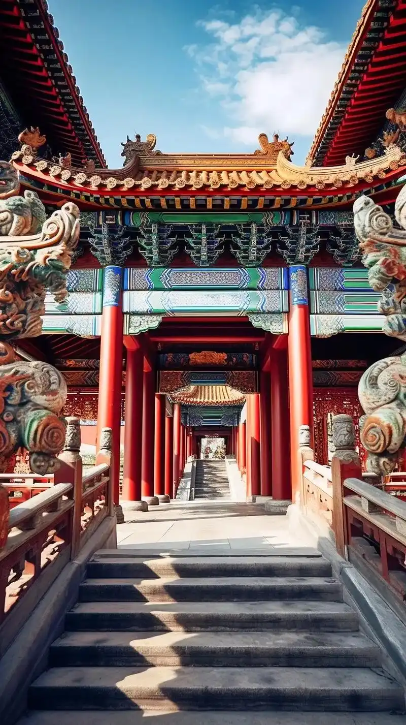 传统中国故宫建筑:特写照片,高细节,超现实主义,高清,高分辨率,写实