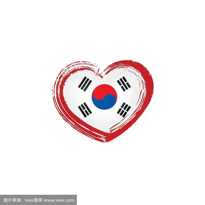 韩国国旗,白色背景矢量插图