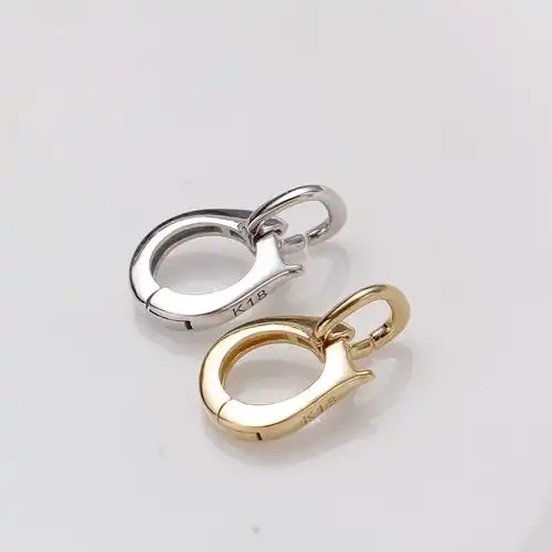 925纯银珠宝万能扣吊坠扣头珍珠项链diy配件弹簧扣金色g18k金