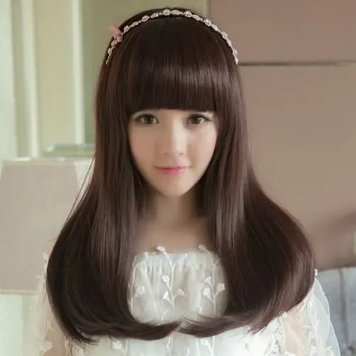 假发女中长直发齐刘海梨花头女式假发自然逼真修脸造型假发