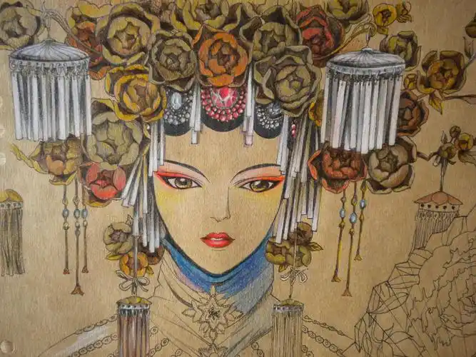 彩铅中国风京剧美女花旦青衣