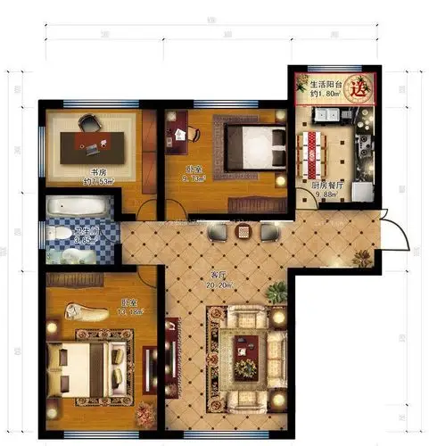 三室一厅一卫户型图