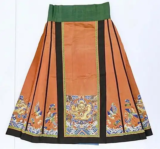 清代四龙八凤老绣马面裙刺绣盘金鱼鳞裙袍