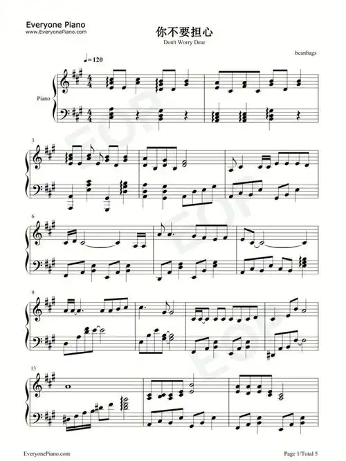 你不要担心请回答1988插曲五线谱
