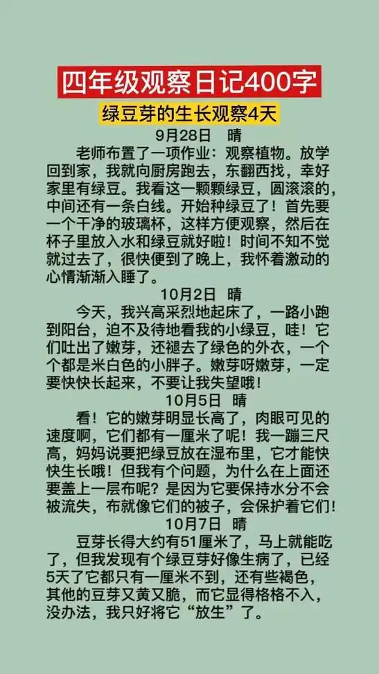 四年级植物观察日记怎么写(观察植物生长过程日记400字左右)